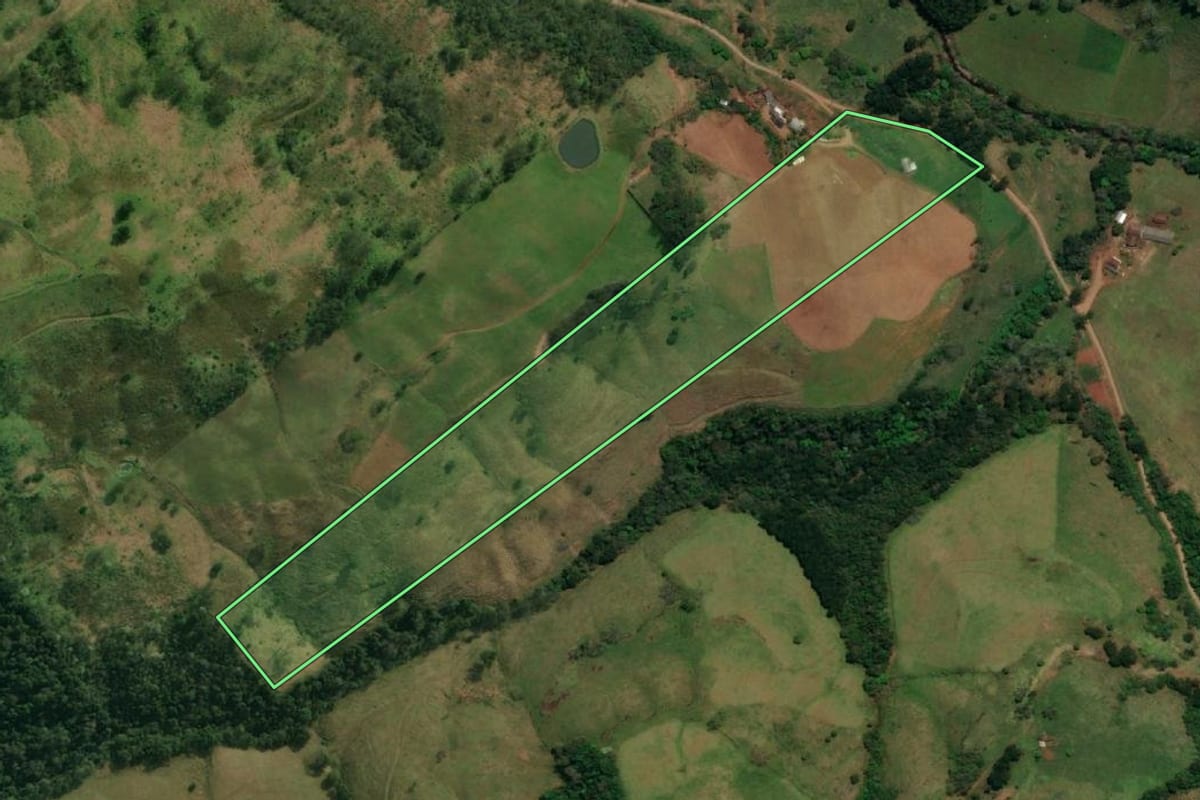 Imagem de satélite do imóvel rural em São José do Cedro (SC), com o contorno declarado no CAR desenhado por cima.