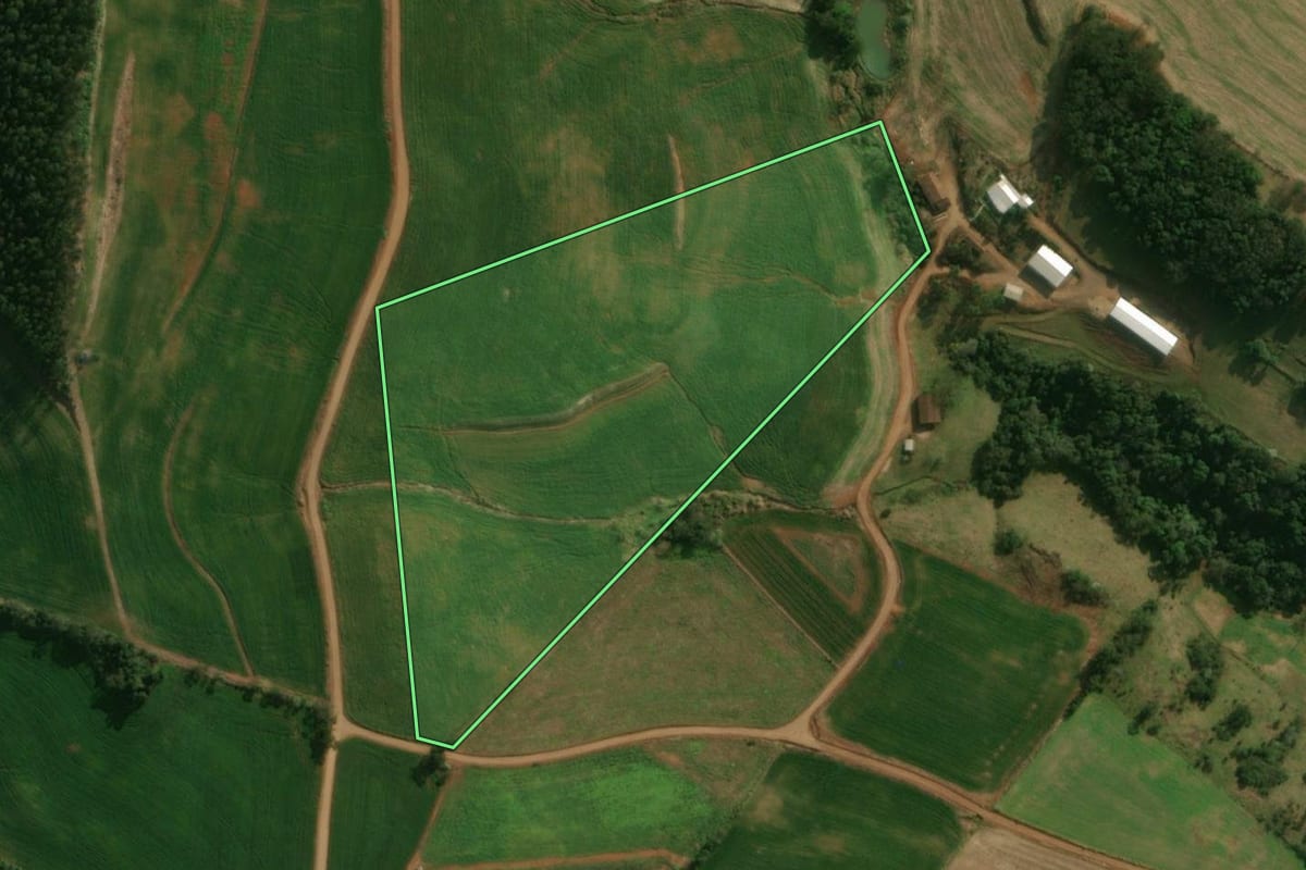 Imagem de satélite do imóvel rural em São José do Cedro (SC), com o contorno declarado no CAR desenhado por cima.