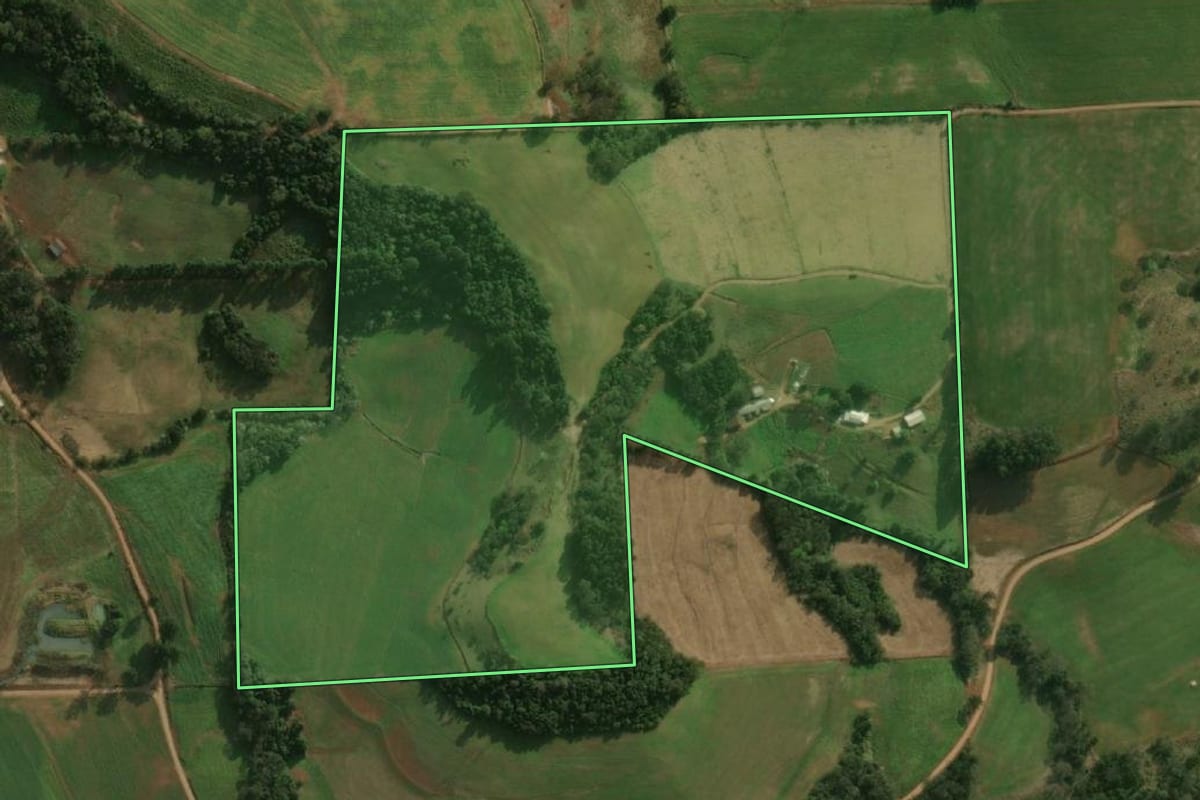 Imagem de satélite do imóvel rural em São José do Cedro (SC), com o contorno declarado no CAR desenhado por cima.