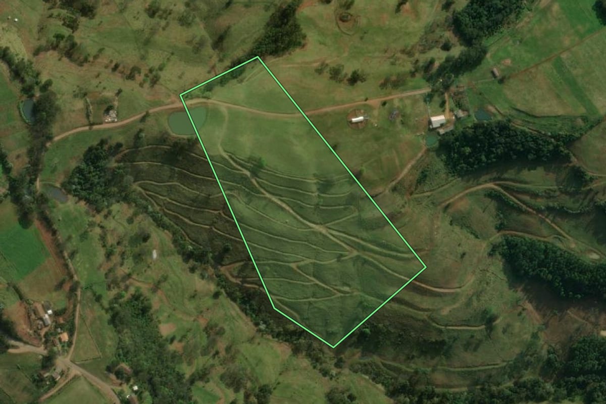 Imagem de satélite do imóvel rural em São José do Cedro (SC), com o contorno declarado no CAR desenhado por cima.