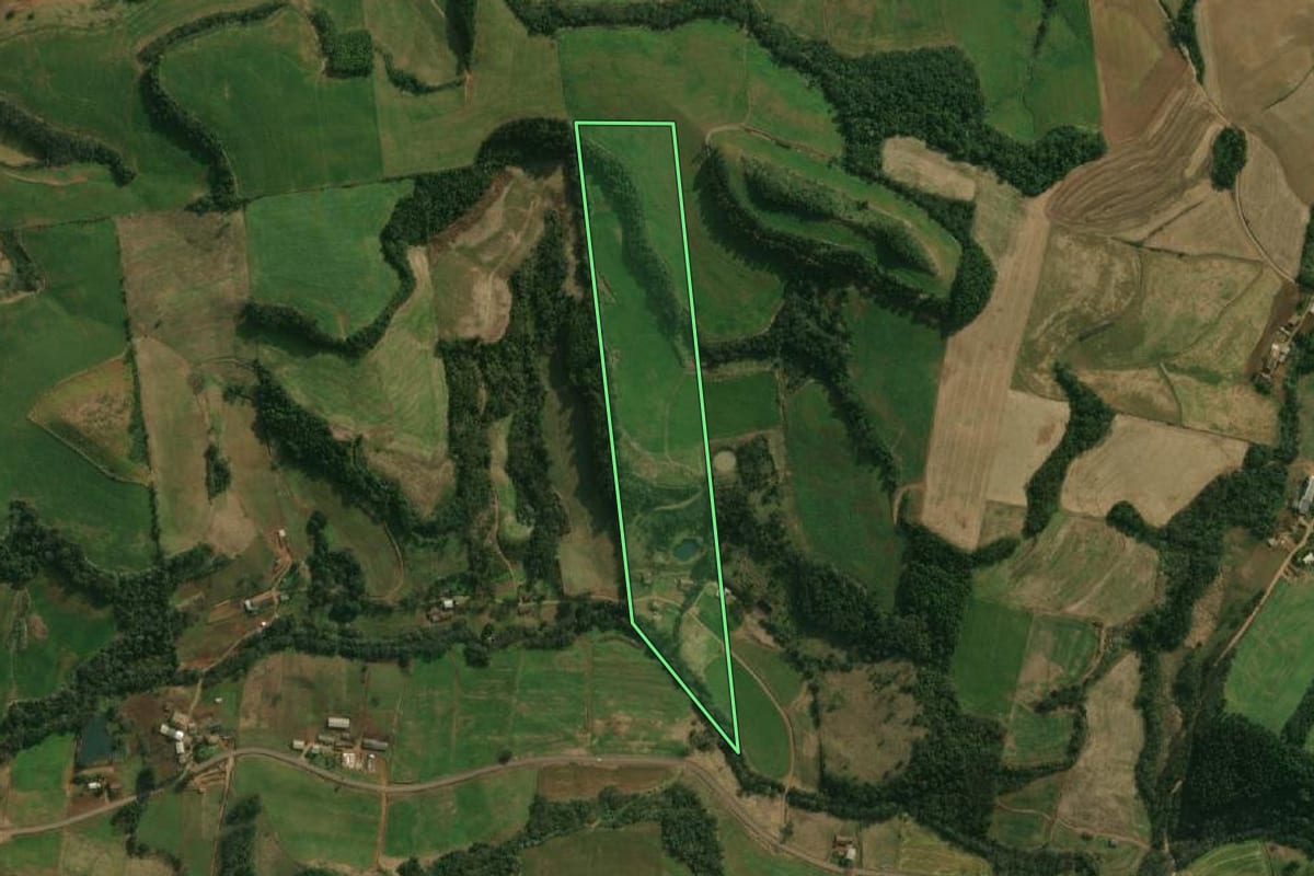 Imagem de satélite do imóvel rural em São José do Cedro (SC), com o contorno declarado no CAR desenhado por cima.