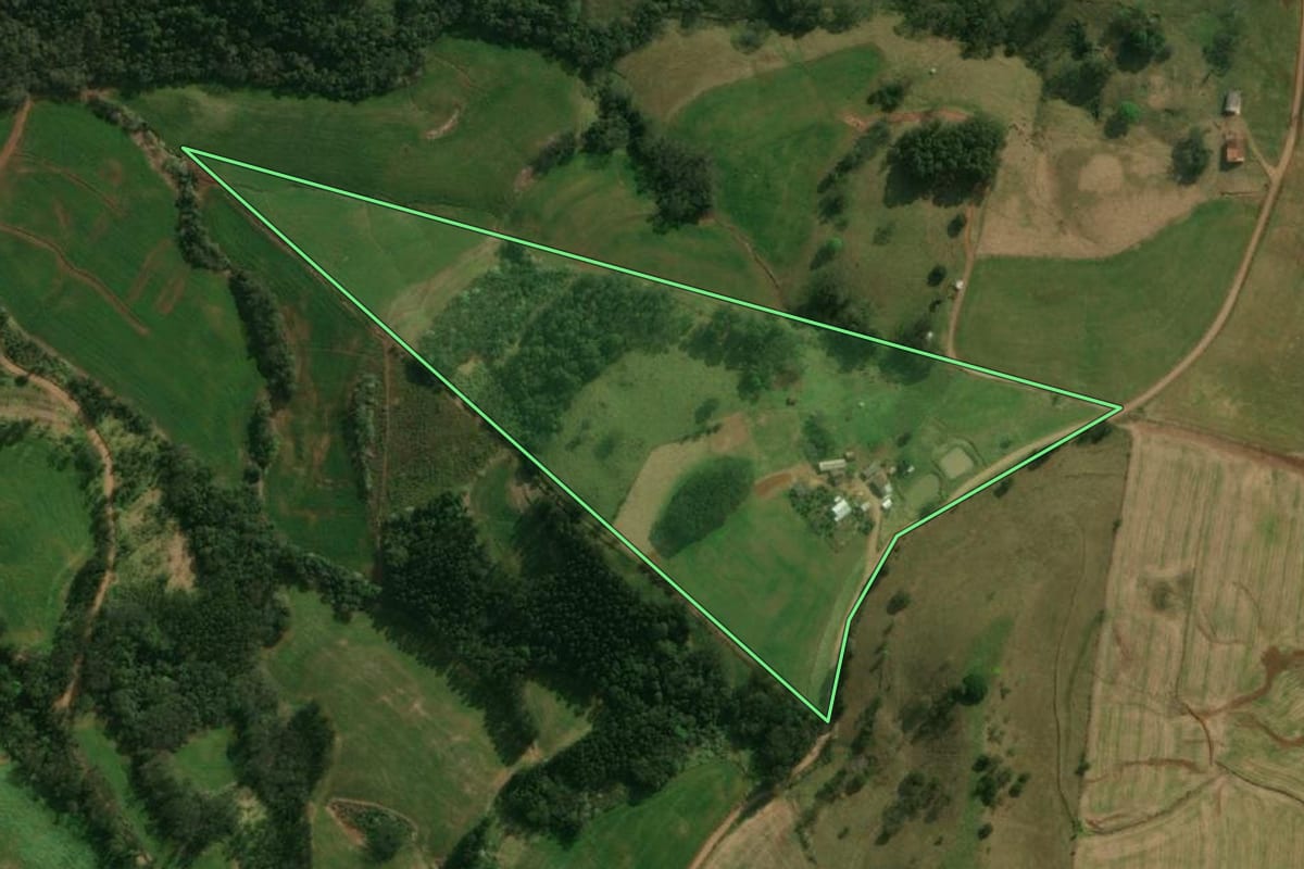 Imagem de satélite do imóvel rural em São José do Cedro (SC), com o contorno declarado no CAR desenhado por cima.