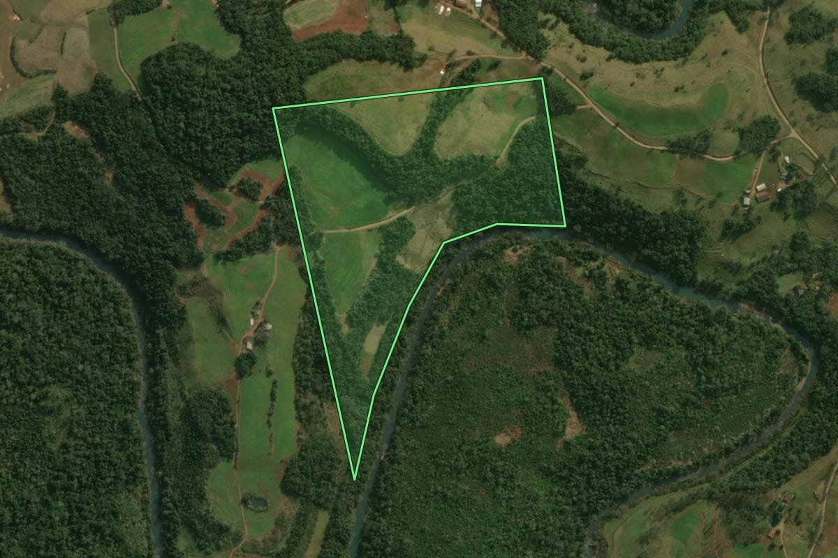 Imagem de satélite do imóvel rural em São José do Cedro (SC), com o contorno declarado no CAR desenhado por cima.