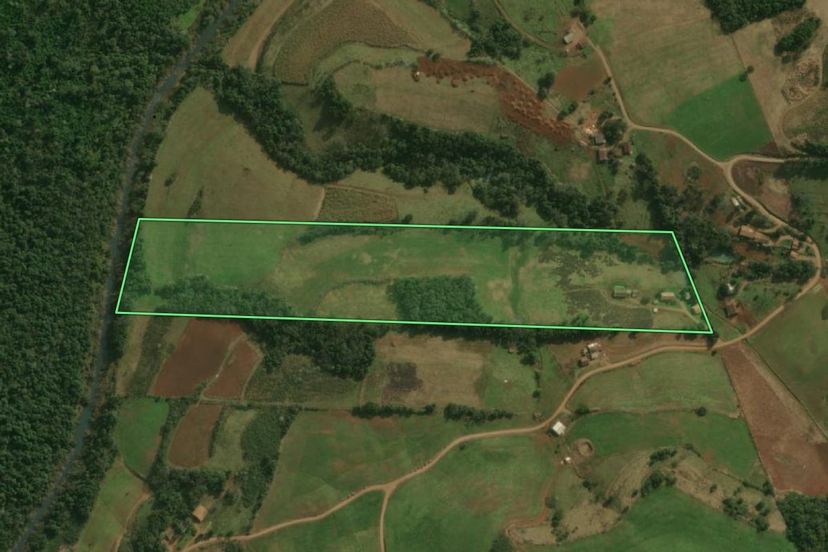 Imagem de satélite do imóvel rural em São José do Cedro (SC), com o contorno declarado no CAR desenhado por cima.
