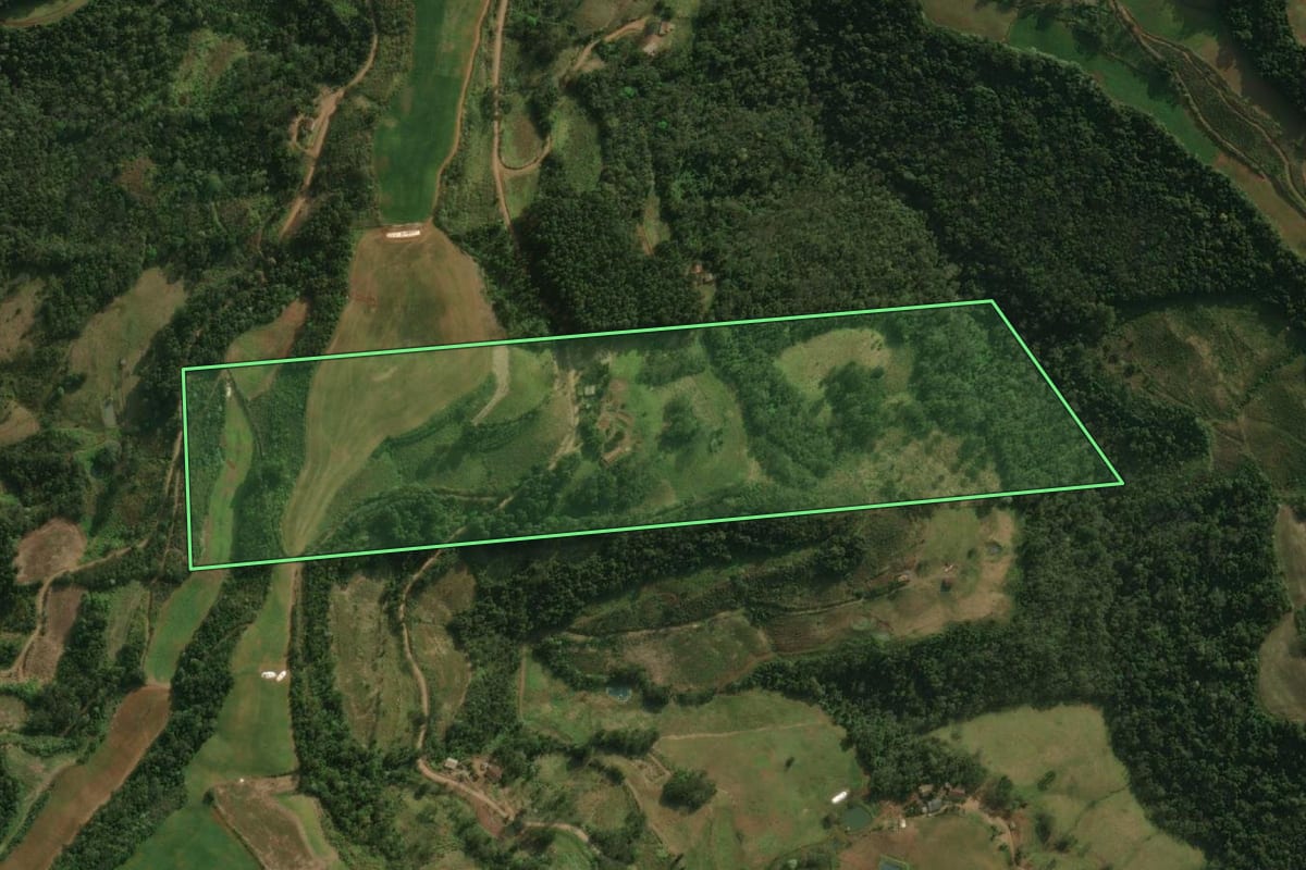Imagem de satélite do imóvel rural em São José do Cedro (SC), com o contorno declarado no CAR desenhado por cima.