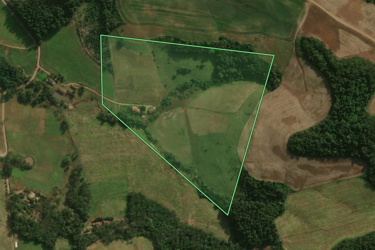 Imagem de satélite do imóvel rural em São José do Cedro (SC), com o contorno declarado no CAR desenhado por cima.