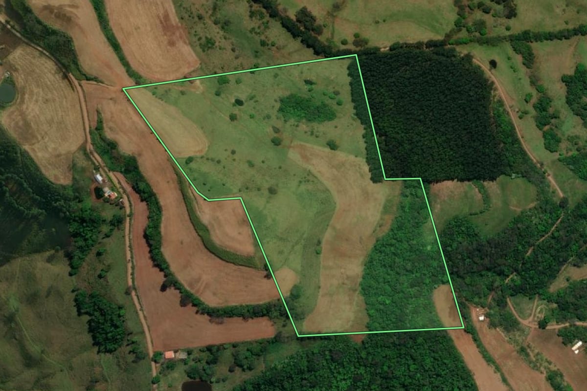 Imagem de satélite do imóvel rural em São José do Cedro (SC), com o contorno declarado no CAR desenhado por cima.