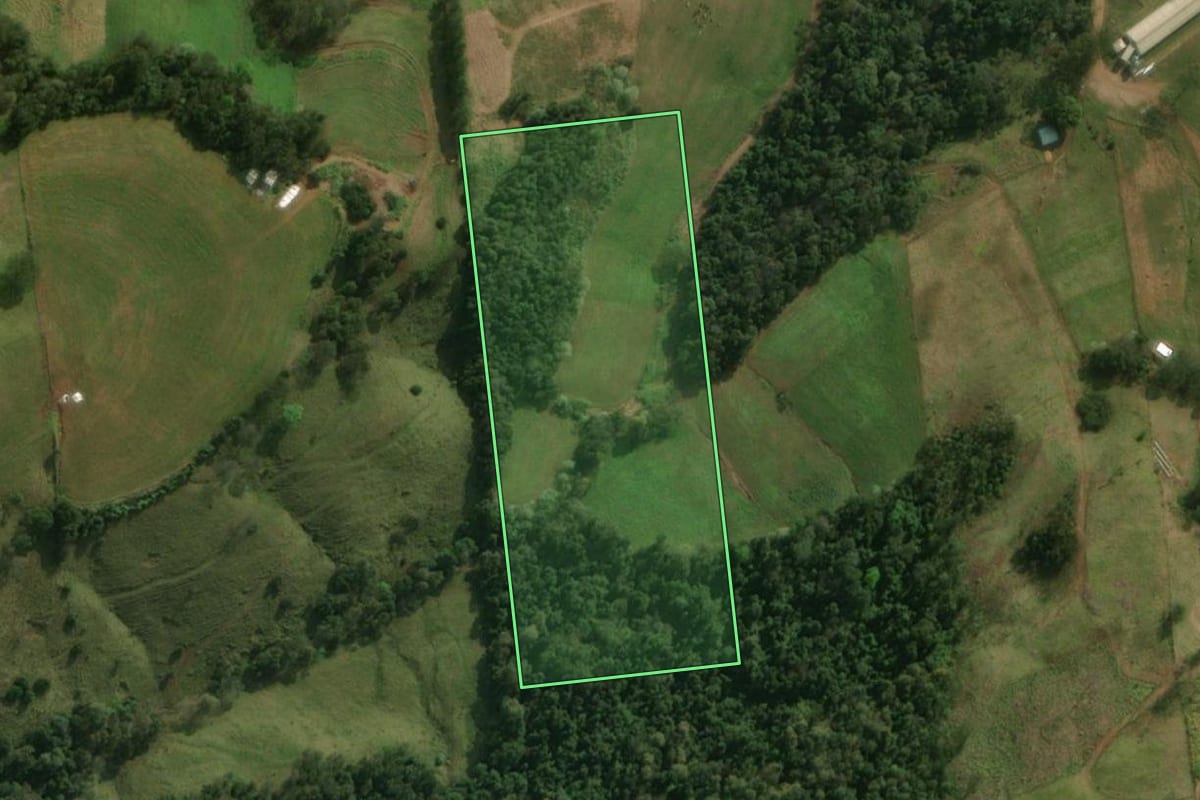 Imagem de satélite do imóvel rural em São José do Cedro (SC), com o contorno declarado no CAR desenhado por cima.