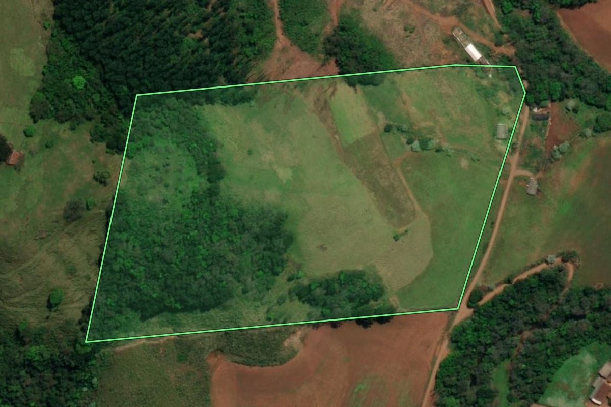 Imagem de satélite do imóvel rural em São José do Cedro (SC), com o contorno declarado no CAR desenhado por cima.