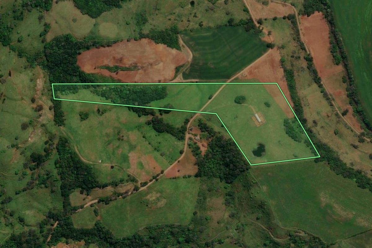 Imagem de satélite do imóvel rural em São José do Cedro (SC), com o contorno declarado no CAR desenhado por cima.