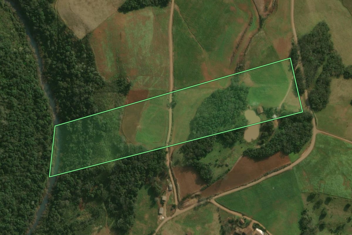 Imagem de satélite do imóvel rural em São José do Cedro (SC), com o contorno declarado no CAR desenhado por cima.