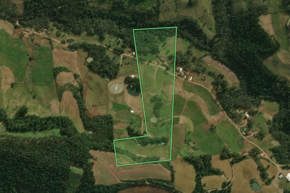 Imagem de satélite do imóvel rural em São José do Cedro (SC), com o contorno declarado no CAR desenhado por cima.