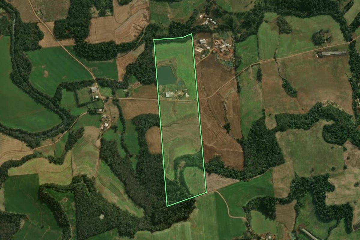 Imagem de satélite do imóvel rural em São José do Cedro (SC), com o contorno declarado no CAR desenhado por cima.