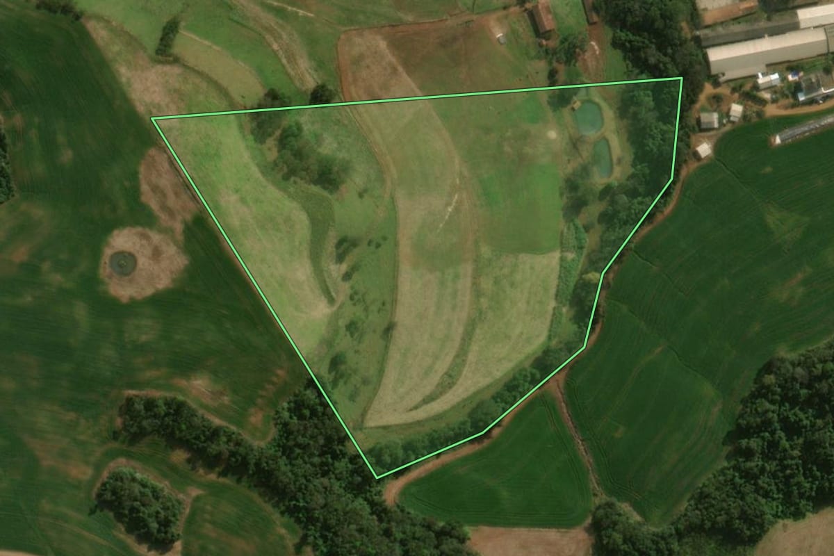Imagem de satélite do imóvel rural em São José do Cedro (SC), com o contorno declarado no CAR desenhado por cima.