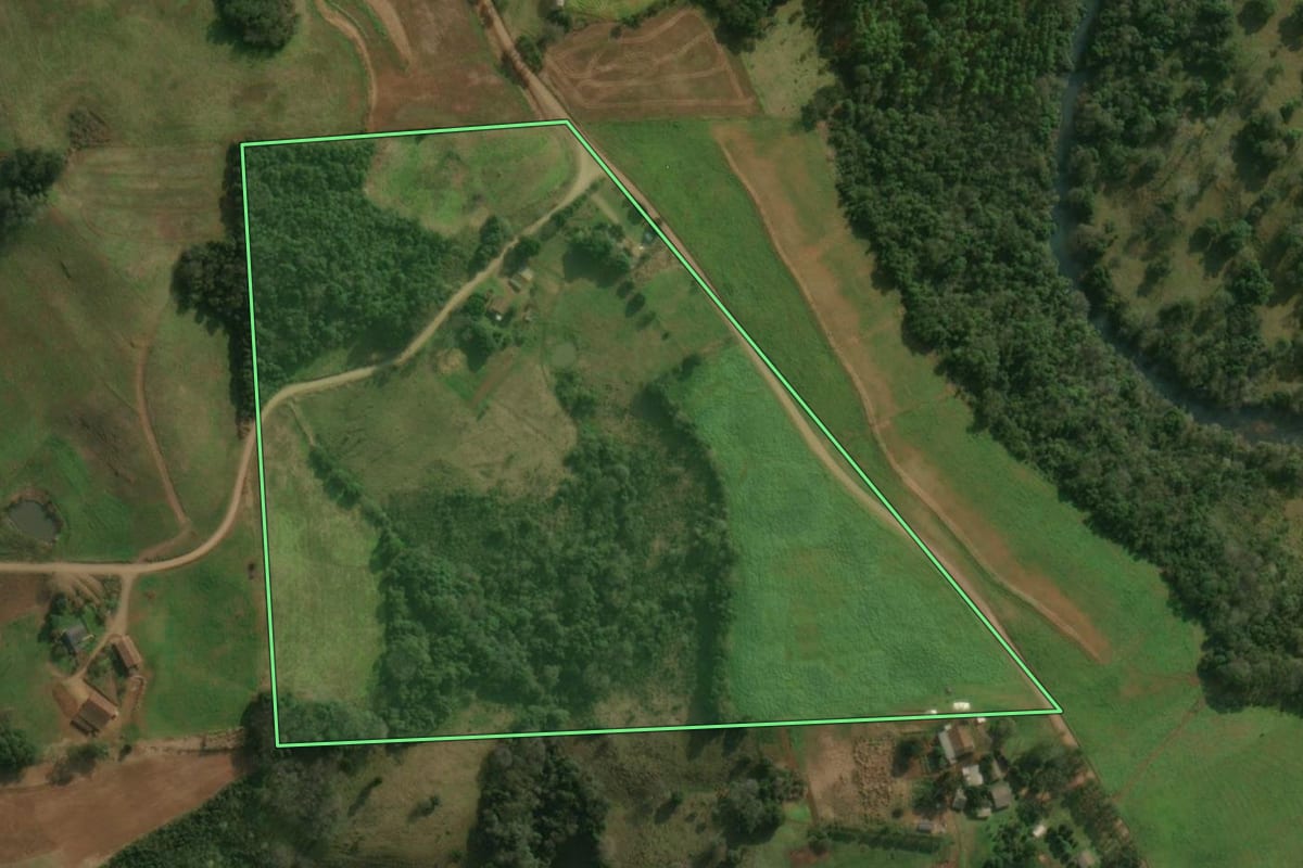 Imagem de satélite do imóvel rural em São José do Cedro (SC), com o contorno declarado no CAR desenhado por cima.