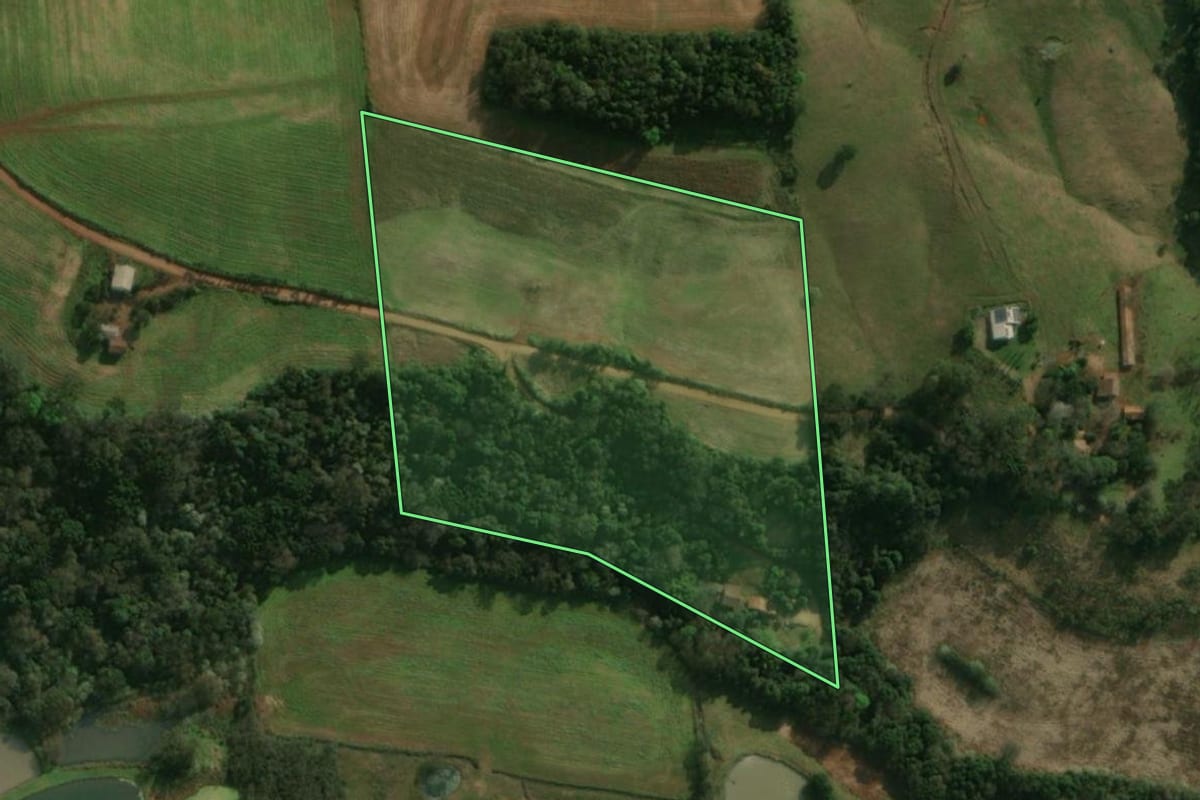 Imagem de satélite do imóvel rural em São José do Cedro (SC), com o contorno declarado no CAR desenhado por cima.