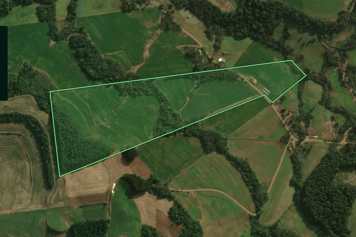 Imagem de satélite do imóvel rural em São José do Cedro (SC), com o contorno declarado no CAR desenhado por cima.