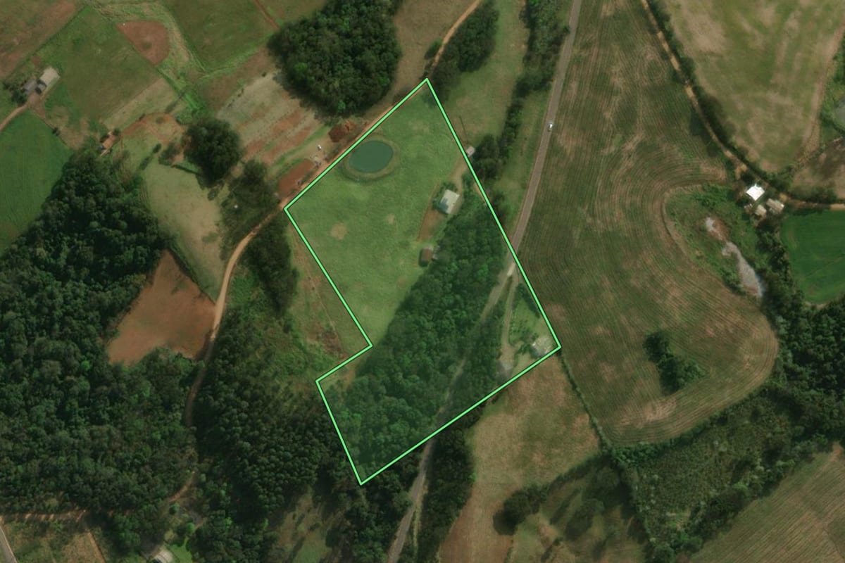 Imagem de satélite do imóvel rural em São José do Cedro (SC), com o contorno declarado no CAR desenhado por cima.