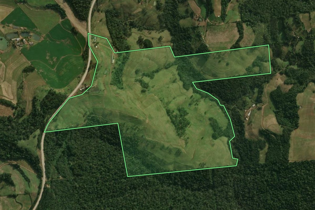 Imagem de satélite do imóvel rural em São José do Cedro (SC), com o contorno declarado no CAR desenhado por cima.