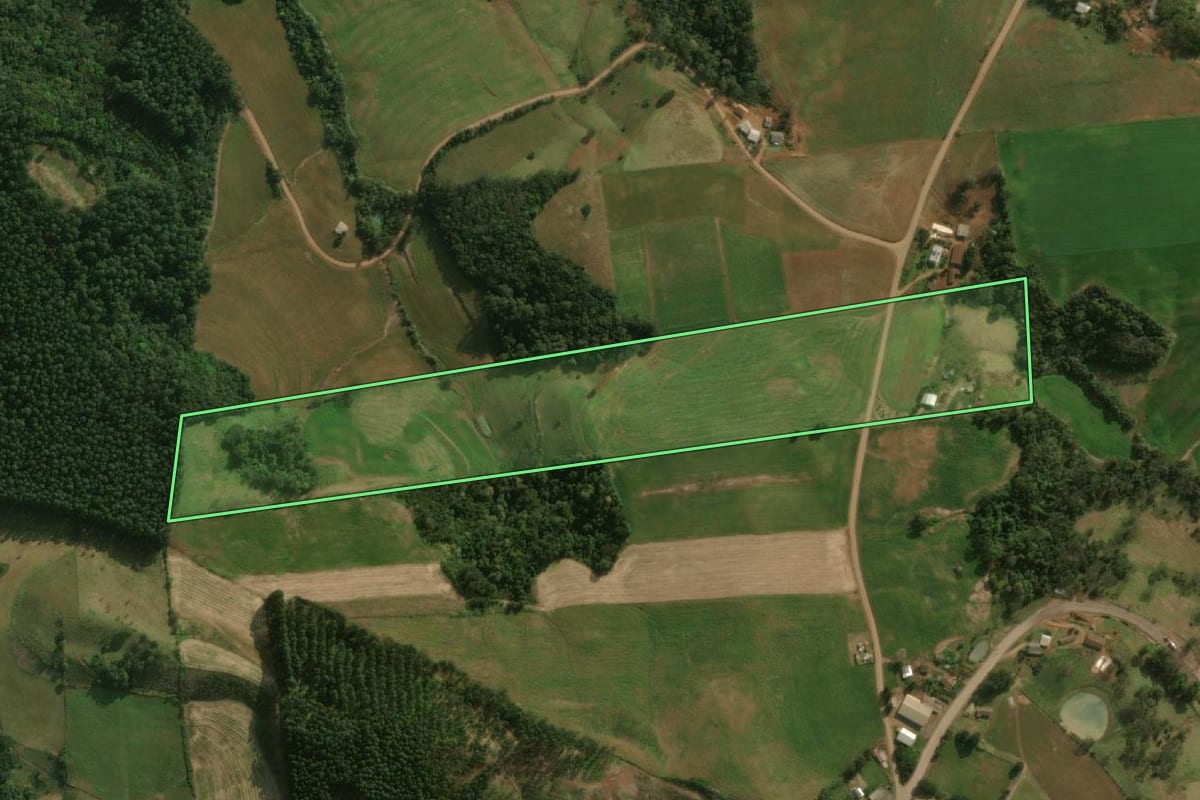 Imagem de satélite do imóvel rural em São José do Cedro (SC), com o contorno declarado no CAR desenhado por cima.