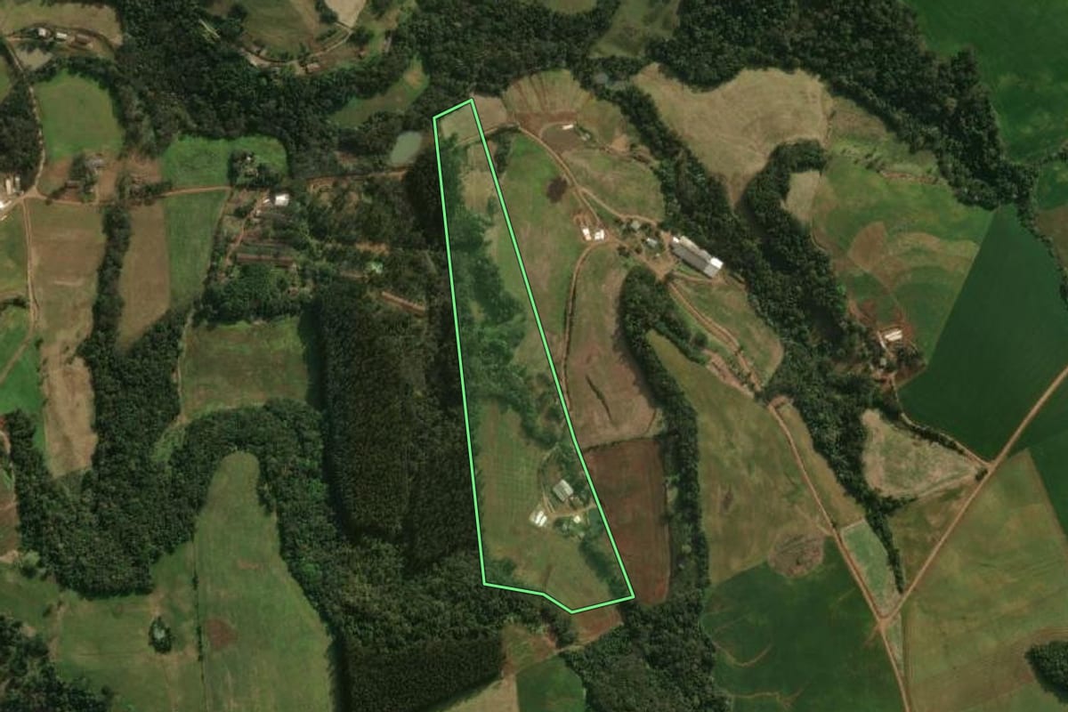 Imagem de satélite do imóvel rural em São José do Cedro (SC), com o contorno declarado no CAR desenhado por cima.