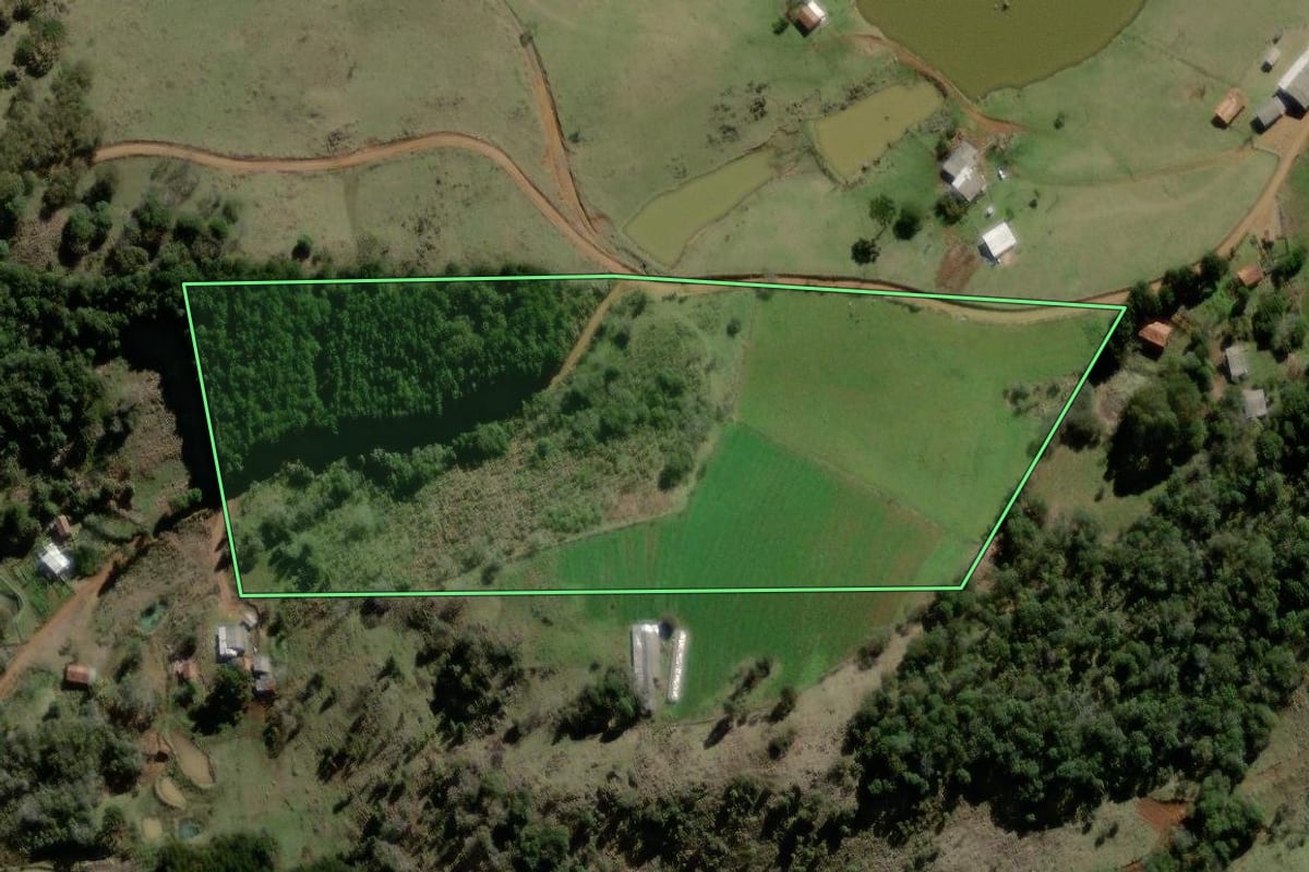 Imagem de satélite do imóvel rural em São José do Cerrito (SC), com o contorno declarado no CAR desenhado por cima.