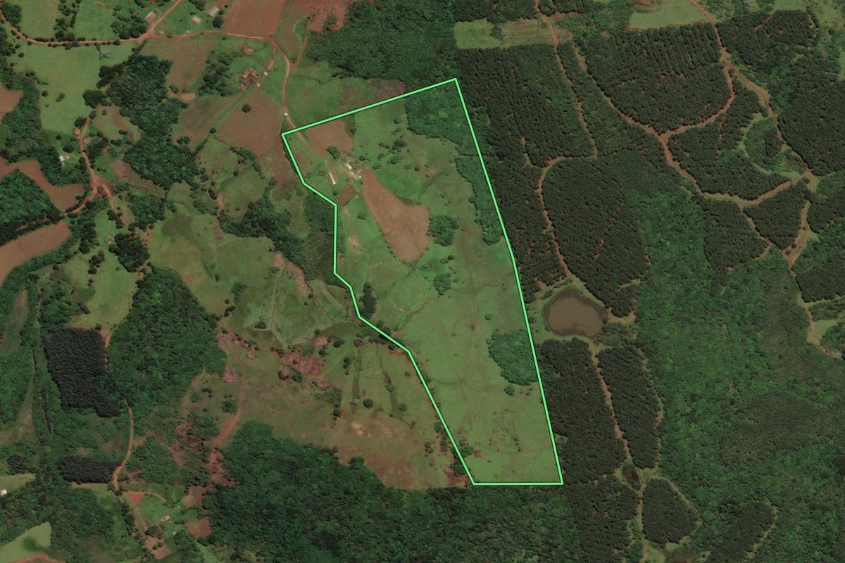 Imagem de satélite do imóvel rural em São José do Cerrito (SC), com o contorno declarado no CAR desenhado por cima.
