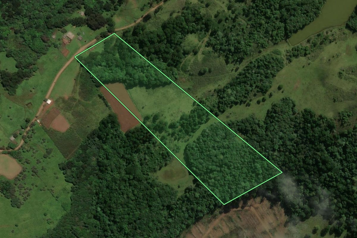 Imagem de satélite do imóvel rural em São José do Cerrito (SC), com o contorno declarado no CAR desenhado por cima.