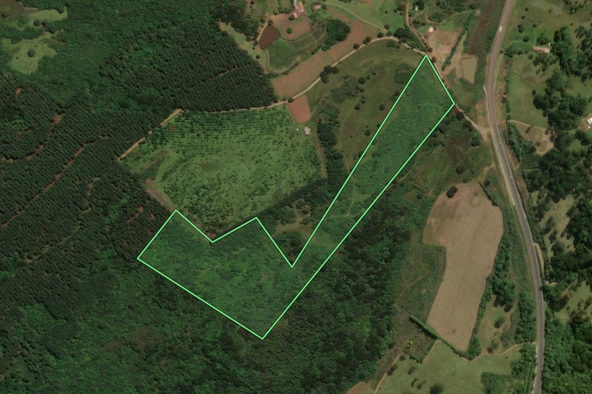 Imagem de satélite do imóvel rural em São José do Cerrito (SC), com o contorno declarado no CAR desenhado por cima.
