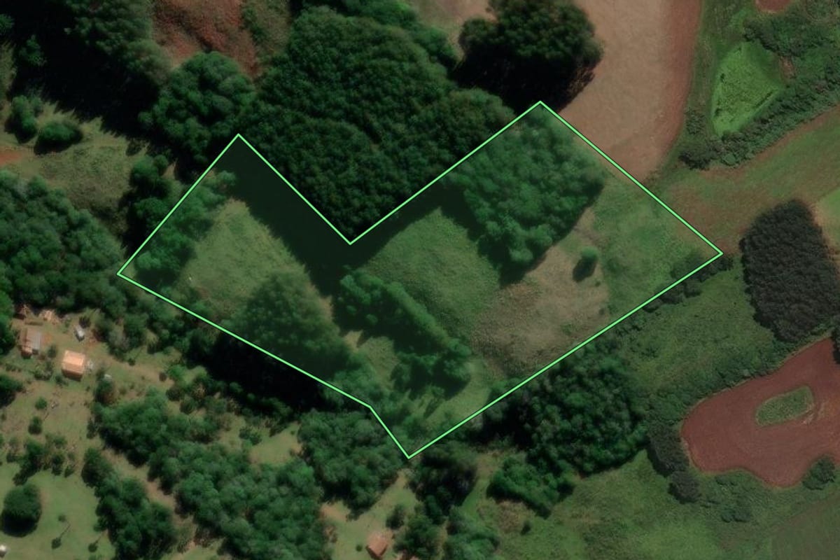 Imagem de satélite do imóvel rural em São José do Cerrito (SC), com o contorno declarado no CAR desenhado por cima.