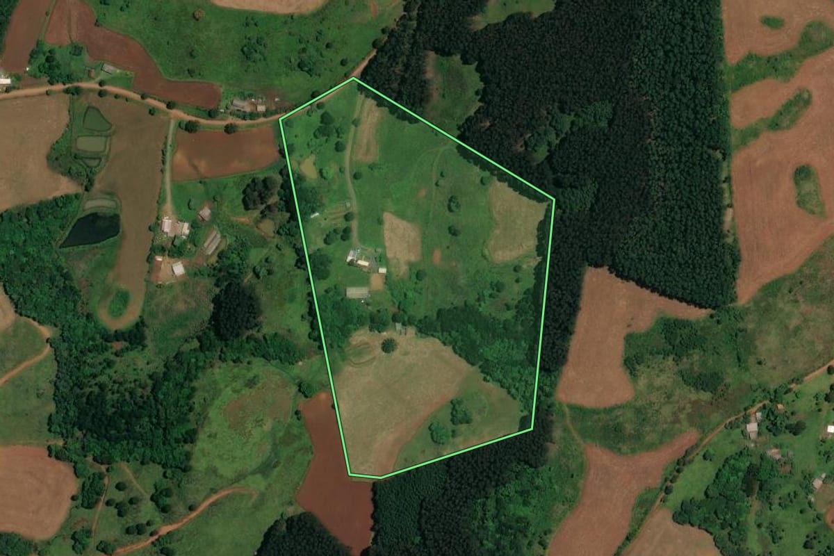 Imagem de satélite do imóvel rural em São José do Cerrito (SC), com o contorno declarado no CAR desenhado por cima.