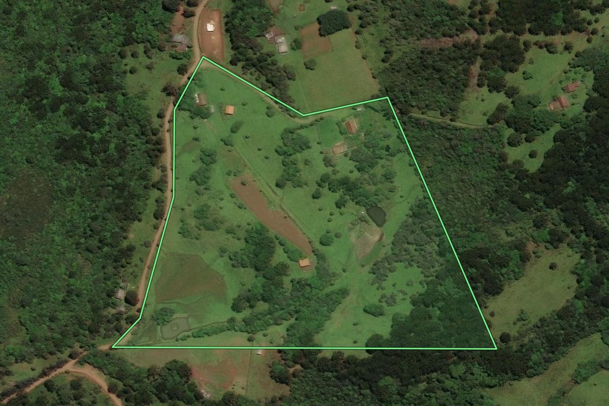 Imagem de satélite do imóvel rural em São José do Cerrito (SC), com o contorno declarado no CAR desenhado por cima.
