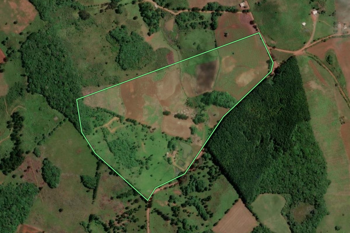 Imagem de satélite do imóvel rural em São José do Cerrito (SC), com o contorno declarado no CAR desenhado por cima.