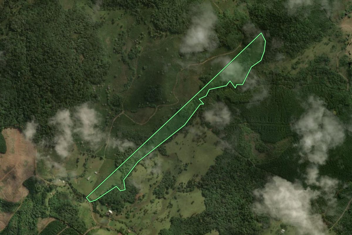 Imagem de satélite do imóvel rural em São José do Cerrito (SC), com o contorno declarado no CAR desenhado por cima.