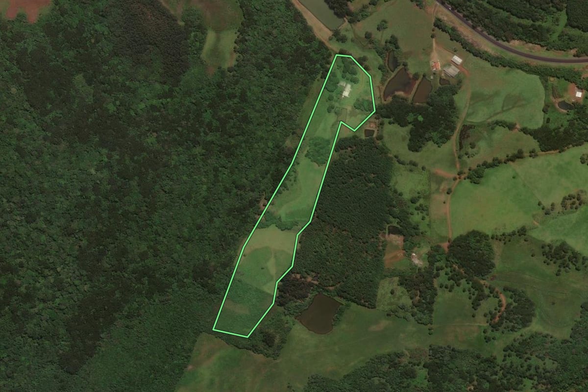Imagem de satélite do imóvel rural em São José do Cerrito (SC), com o contorno declarado no CAR desenhado por cima.