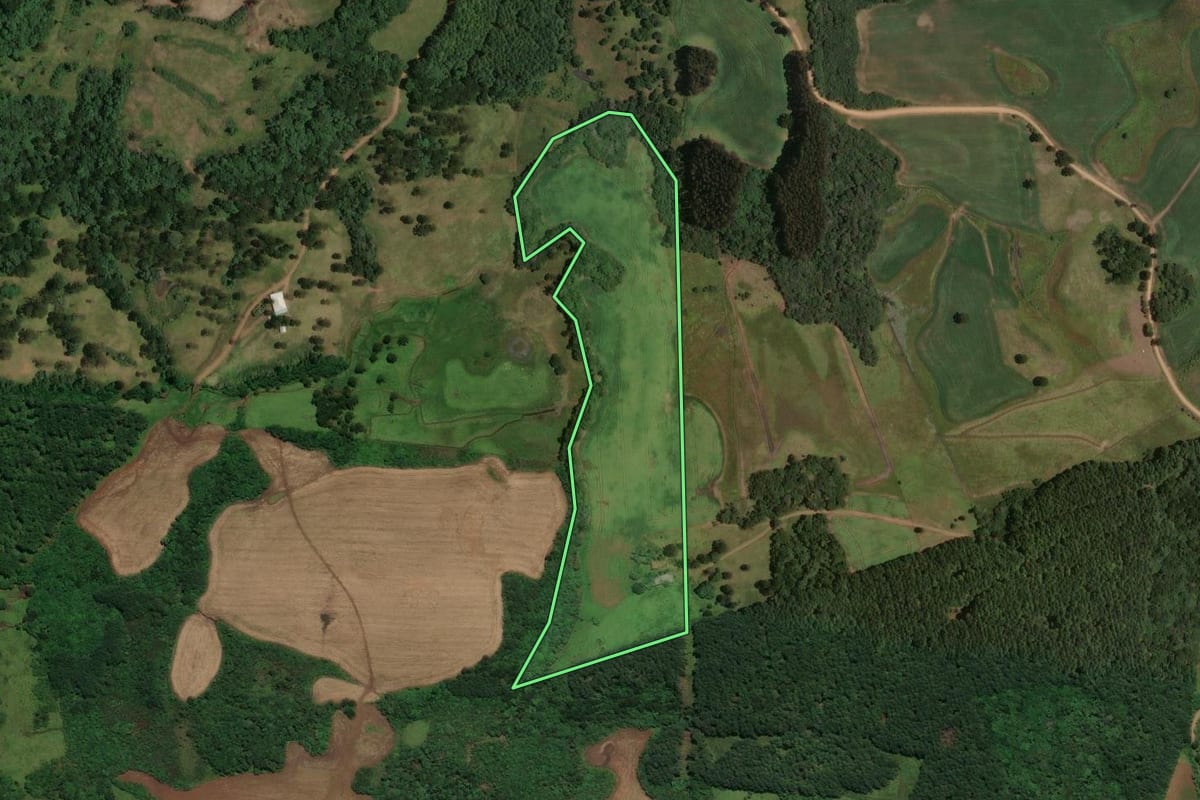 Imagem de satélite do imóvel rural em São José do Cerrito (SC), com o contorno declarado no CAR desenhado por cima.