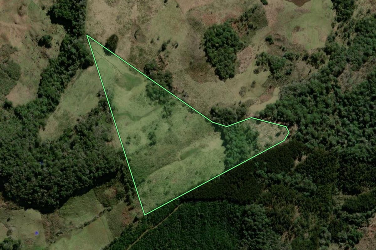 Imagem de satélite do imóvel rural em São José do Cerrito (SC), com o contorno declarado no CAR desenhado por cima.