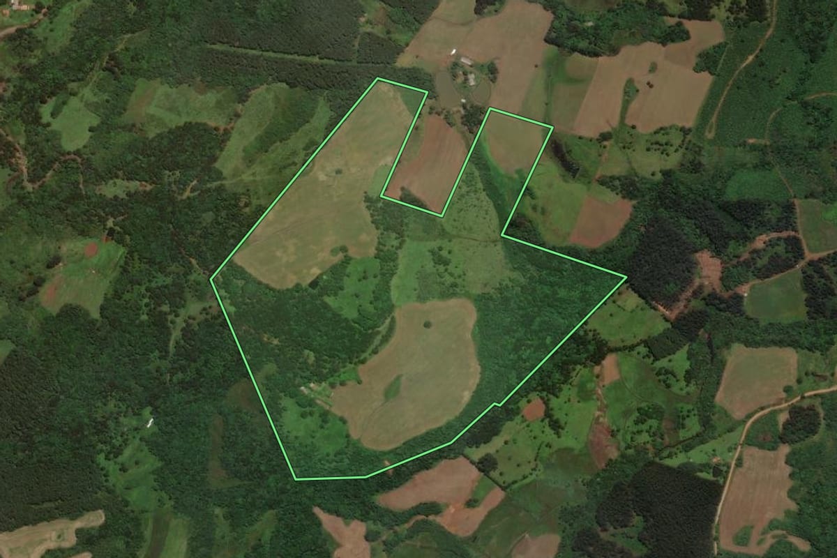 Imagem de satélite do imóvel rural em São José do Cerrito (SC), com o contorno declarado no CAR desenhado por cima.