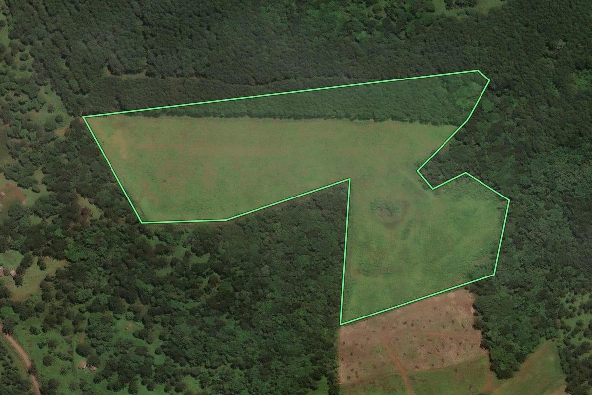 Imagem de satélite do imóvel rural em São José do Cerrito (SC), com o contorno declarado no CAR desenhado por cima.