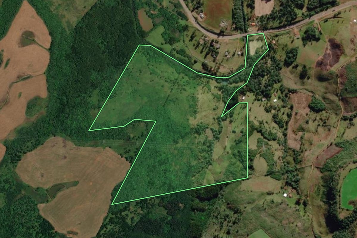 Imagem de satélite do imóvel rural em São José do Cerrito (SC), com o contorno declarado no CAR desenhado por cima.