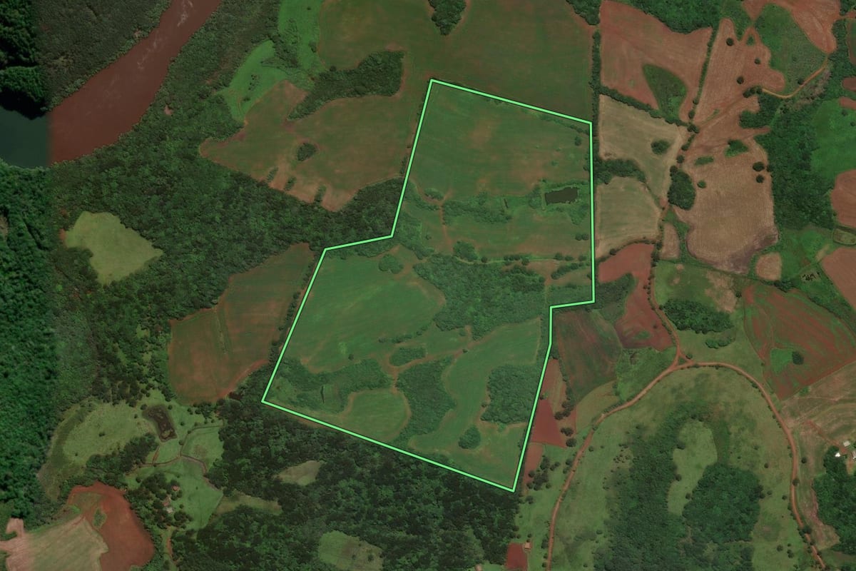 Imagem de satélite do imóvel rural em São José do Cerrito (SC), com o contorno declarado no CAR desenhado por cima.