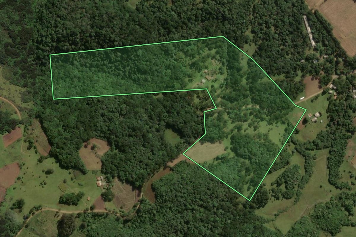 Imagem de satélite do imóvel rural em São José do Cerrito (SC), com o contorno declarado no CAR desenhado por cima.
