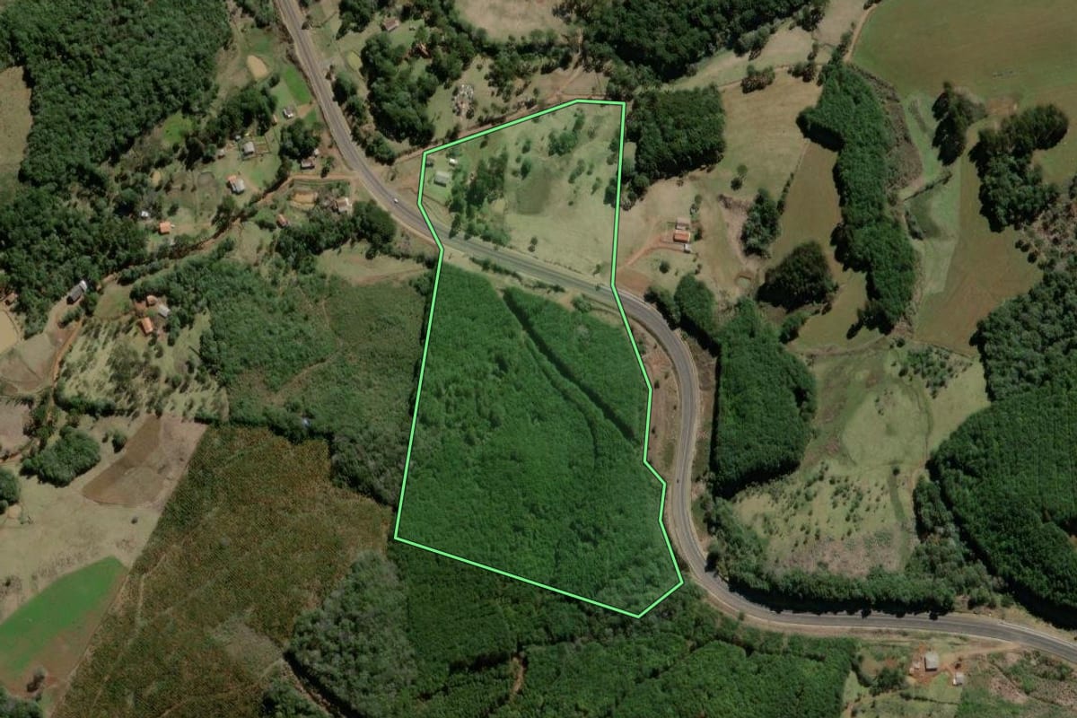 Imagem de satélite do imóvel rural em São José do Cerrito (SC), com o contorno declarado no CAR desenhado por cima.
