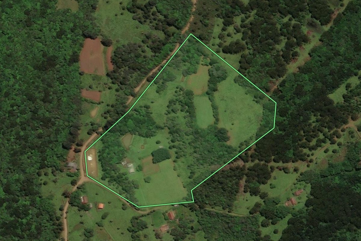 Imagem de satélite do imóvel rural em São José do Cerrito (SC), com o contorno declarado no CAR desenhado por cima.