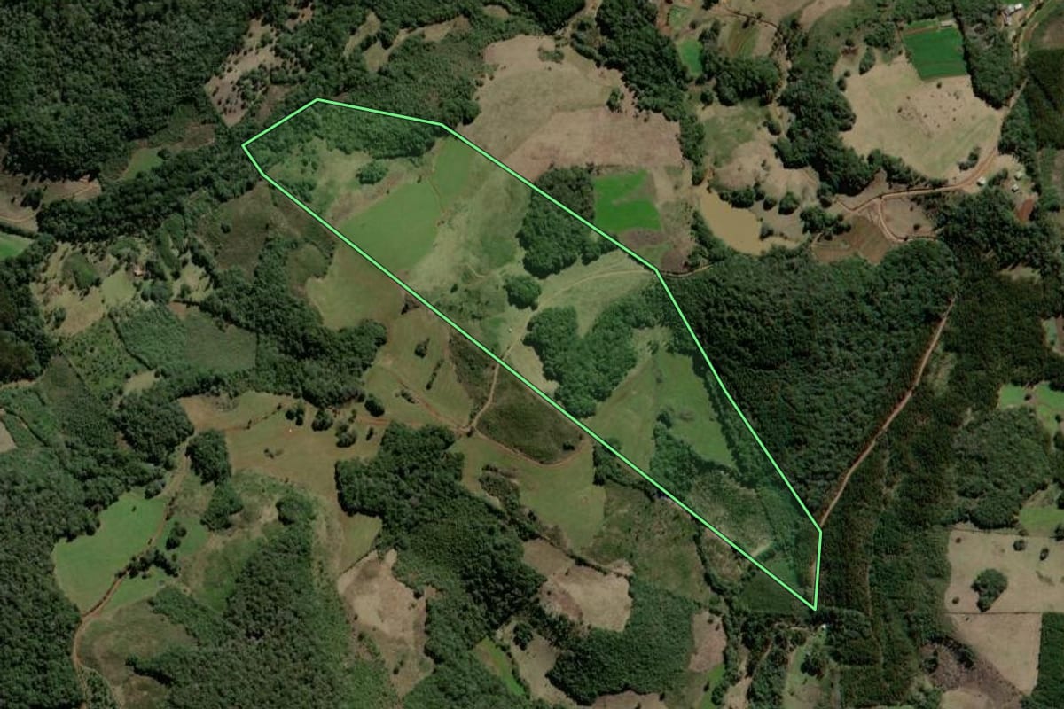 Imagem de satélite do imóvel rural em São José do Cerrito (SC), com o contorno declarado no CAR desenhado por cima.