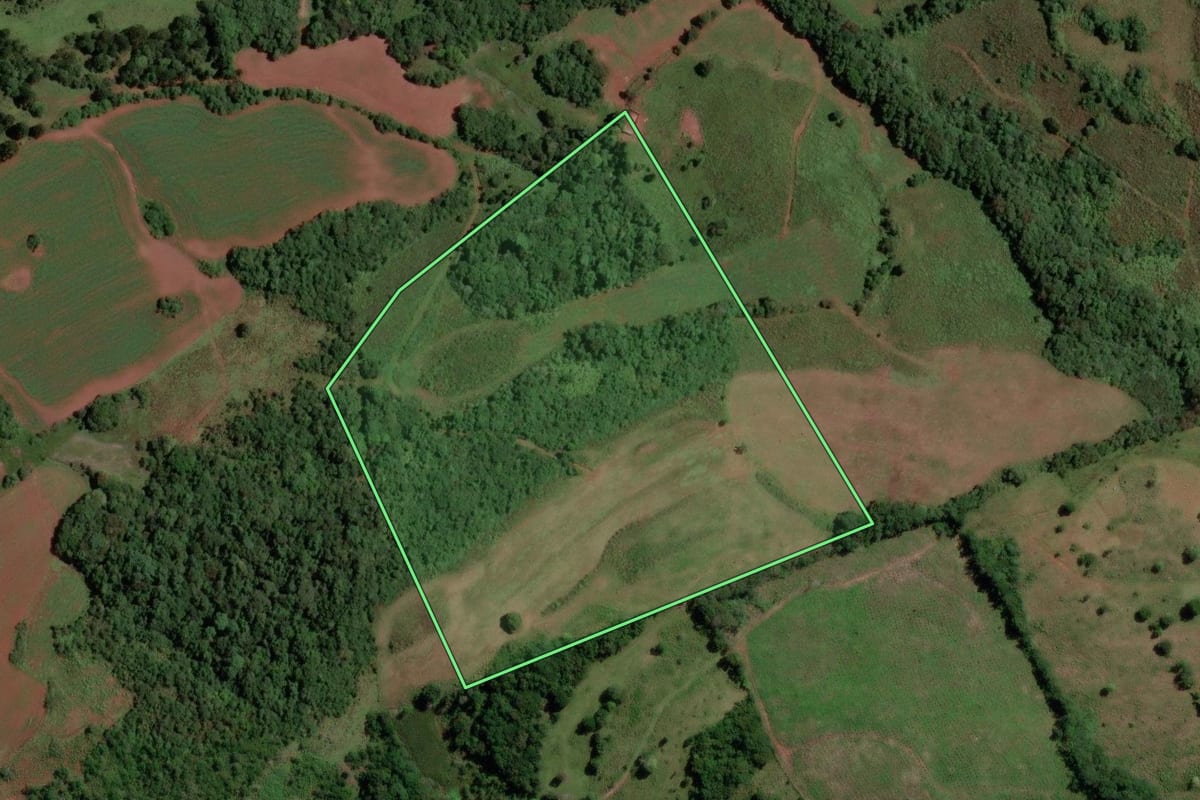 Imagem de satélite do imóvel rural em São José do Cerrito (SC), com o contorno declarado no CAR desenhado por cima.