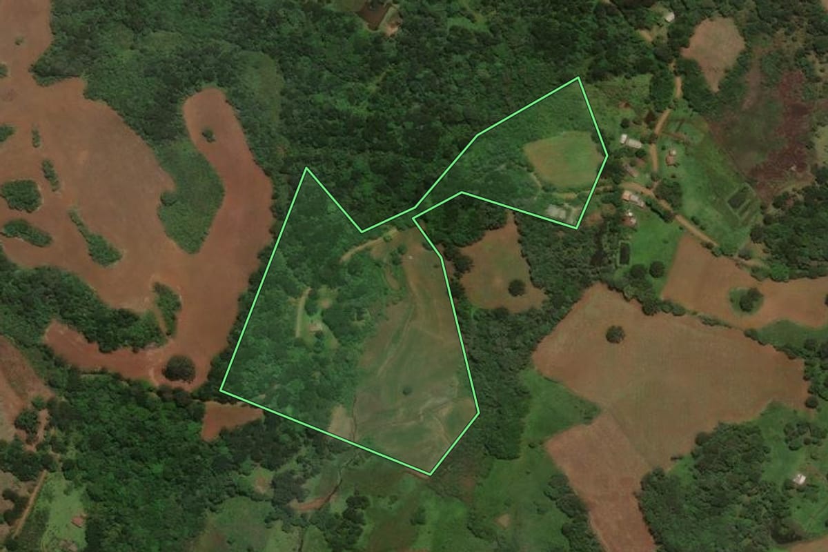 Imagem de satélite do imóvel rural em São José do Cerrito (SC), com o contorno declarado no CAR desenhado por cima.