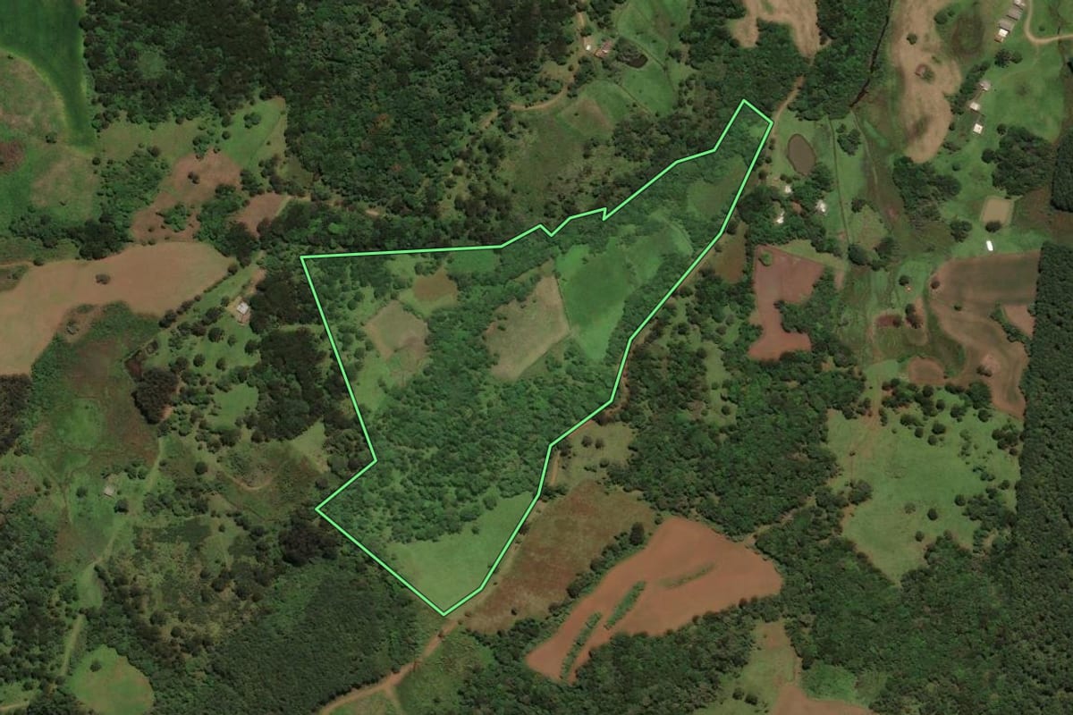 Imagem de satélite do imóvel rural em São José do Cerrito (SC), com o contorno declarado no CAR desenhado por cima.