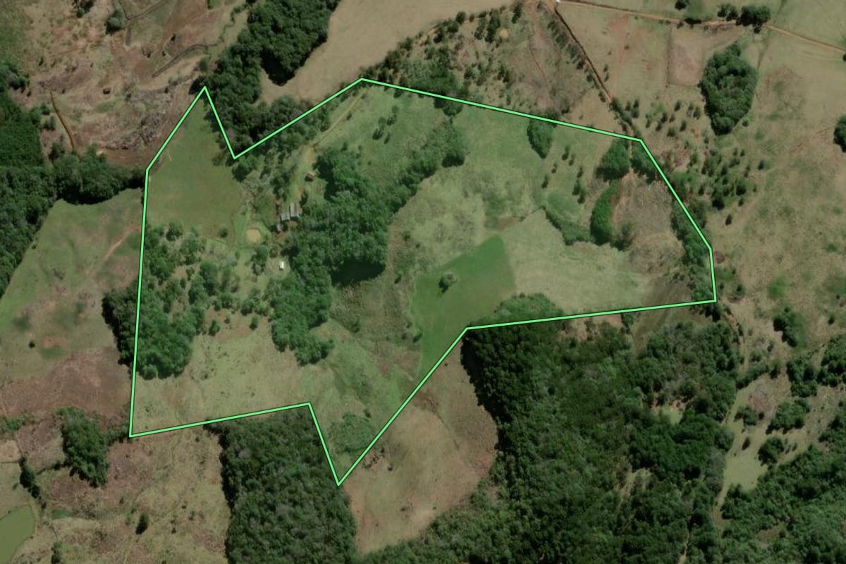 Imagem de satélite do imóvel rural em São José do Cerrito (SC), com o contorno declarado no CAR desenhado por cima.