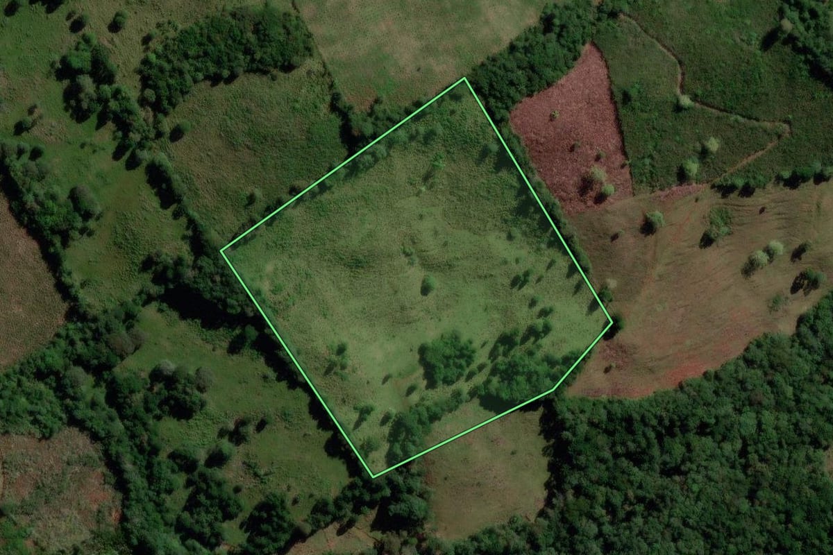 Imagem de satélite do imóvel rural em São José do Cerrito (SC), com o contorno declarado no CAR desenhado por cima.